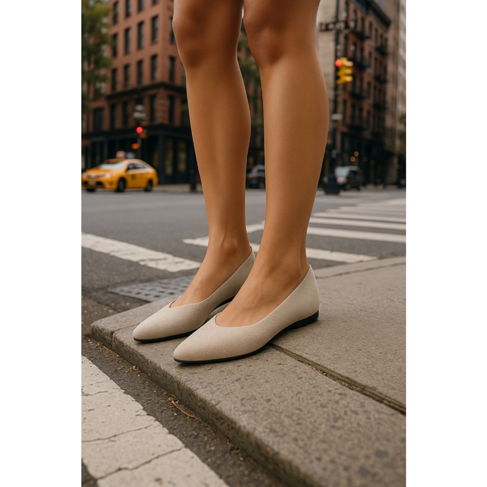Frank Mully Beige Knit Pointed Toe Flats 9.5 Minimalist Quiet Luxury Neutral